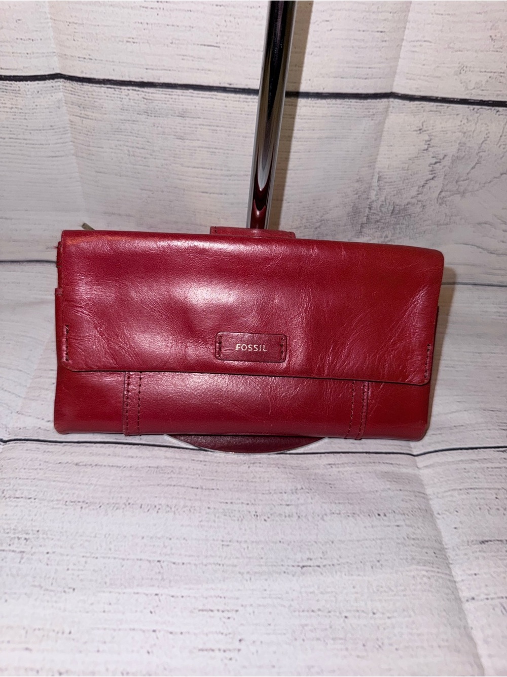 Fossil Red Leather Fold-Over Wallet
